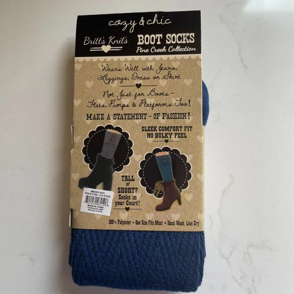 Britts Knits Pine Creek Boot Socks with Buttons Navy Blue One Size Fits Most NEW